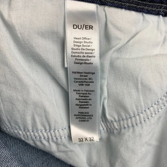 DU/ER Mens Pants 32 Blue Jeans L2X Slim Fit Stretch Performance Denim 32x30.5 - Picture 8 of 14